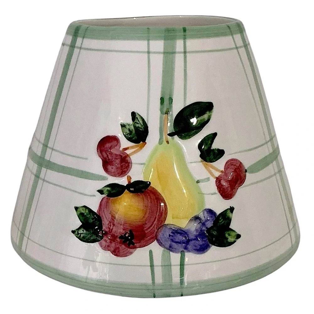 Candle Lamp Shade Topper Raised Fruit Green White Farmhouse Plaid Large 5”